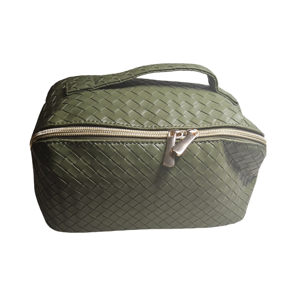 NWOT Green Cosmetic Bag Organizer Woven Design